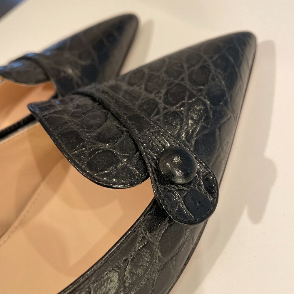 Prada Black Croc-Embossed Slingback Pointed Toe Heels with Button Accent - Picture 6 of 10
